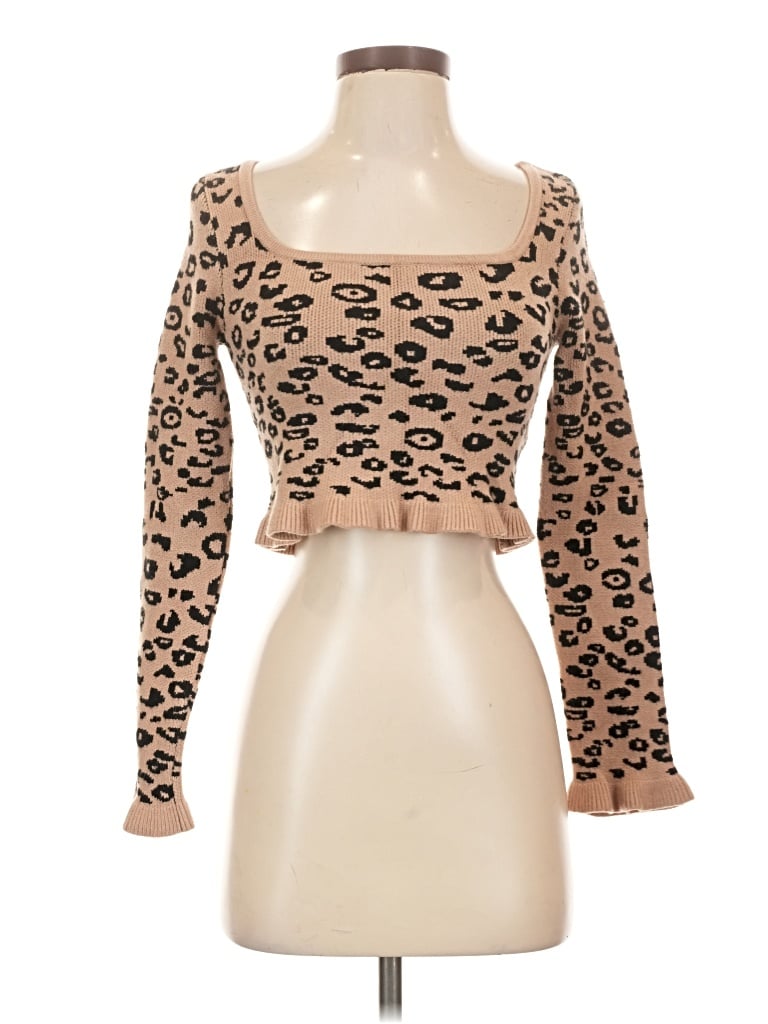 Pre-owned Idem Ditto Long Sleeve Top Tan Sweetheart Neckline Tops