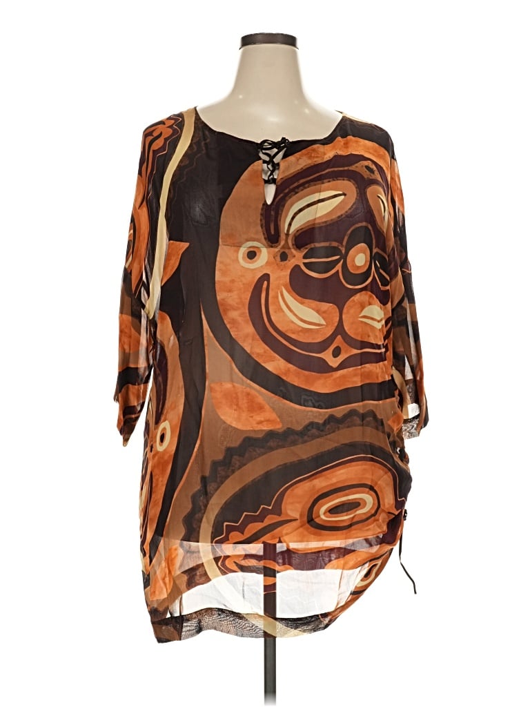 Pre-owned Marina Rinaldi 3/4 Sleeve Blouse In Brown