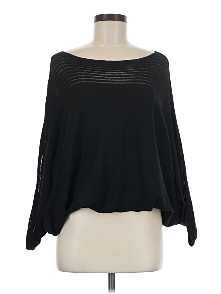 Pre-owned Studio M Long Sleeve Top Black Solid Pattern Boatneck Tops