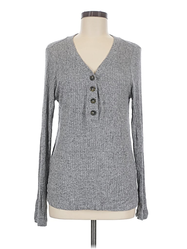 Pre-owned Ann Taylor Loft Long Sleeve Henley Shirt In Gray