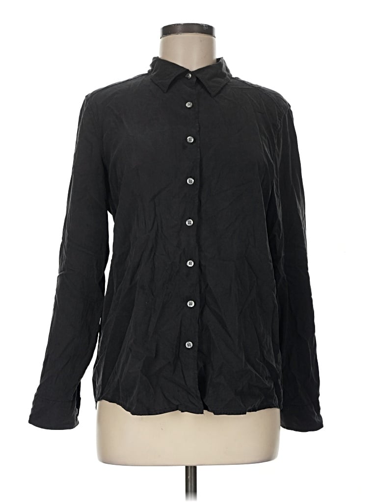 Pre-owned Orvis Long Sleeve Silk Top Black Mock Neckline Tops