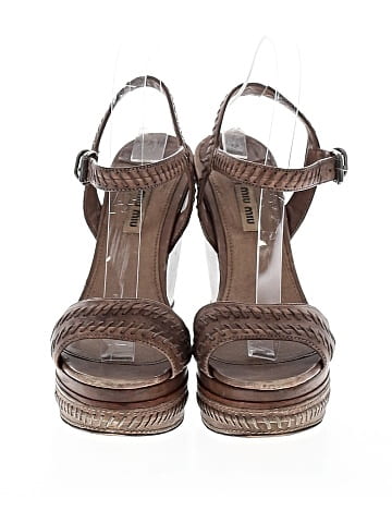 Miu Miu Leather Platform Wedges (view 2)