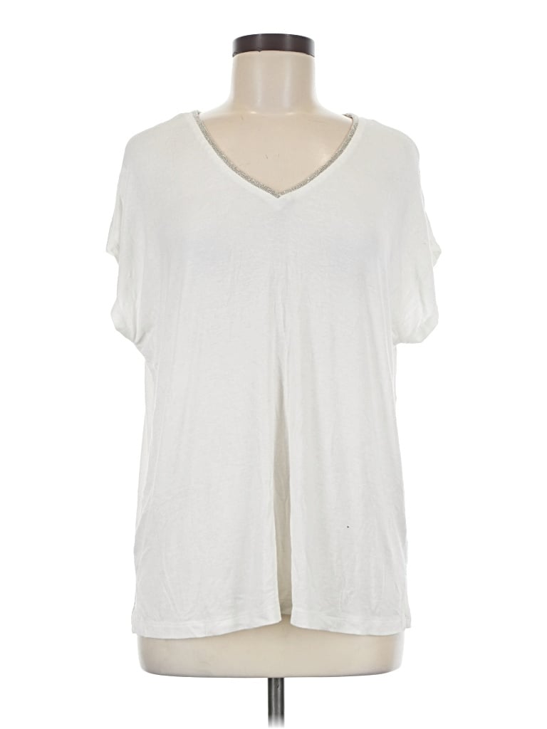Pre-owned Edgely Short Sleeve Top Ivory V-neck Tops