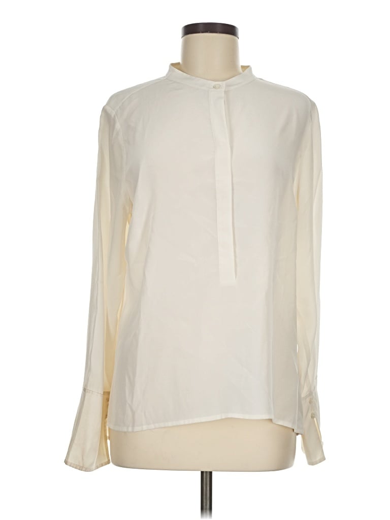 Pre-owned Point Sur Long Sleeve Silk Top Ivory High Neck Tops