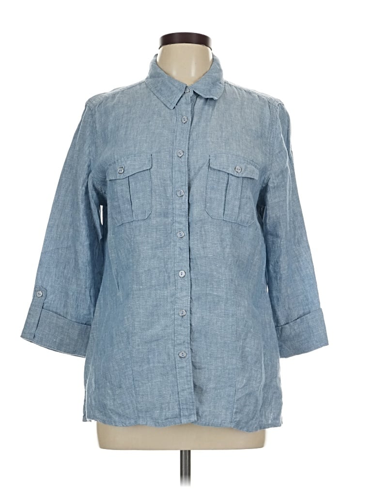 Pre-owned Jm Collection 3/4 Sleeve Button Down Shirt In Blue
