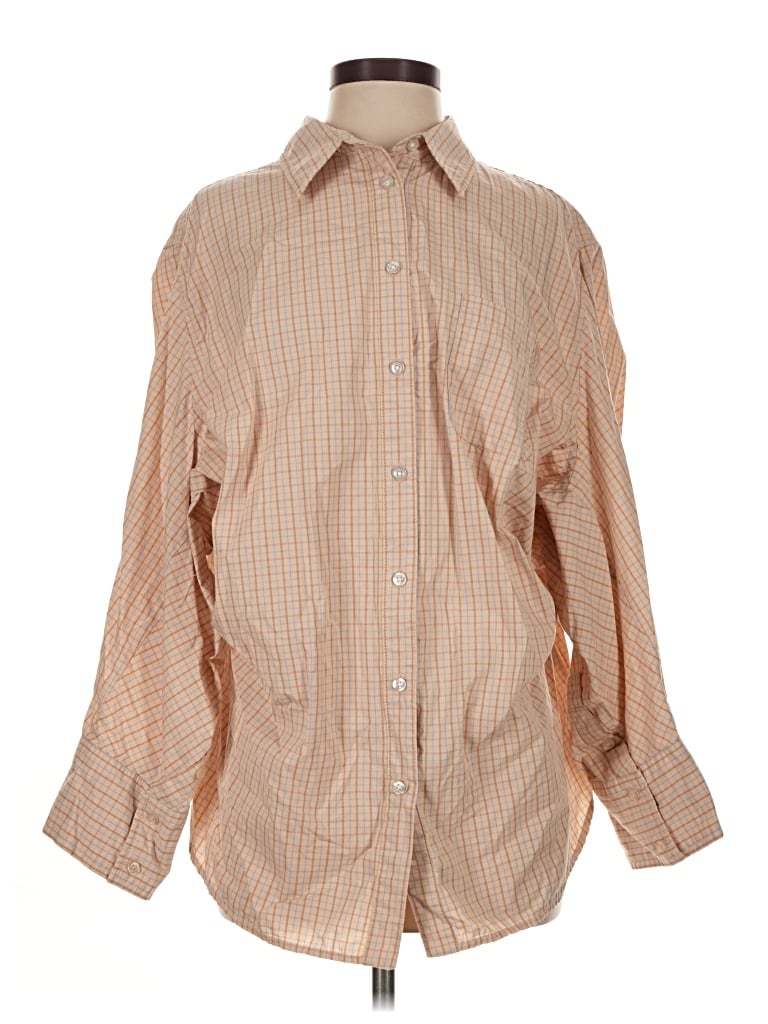 Pre-owned Free People Long Sleeve Button Down Shirt In Tan