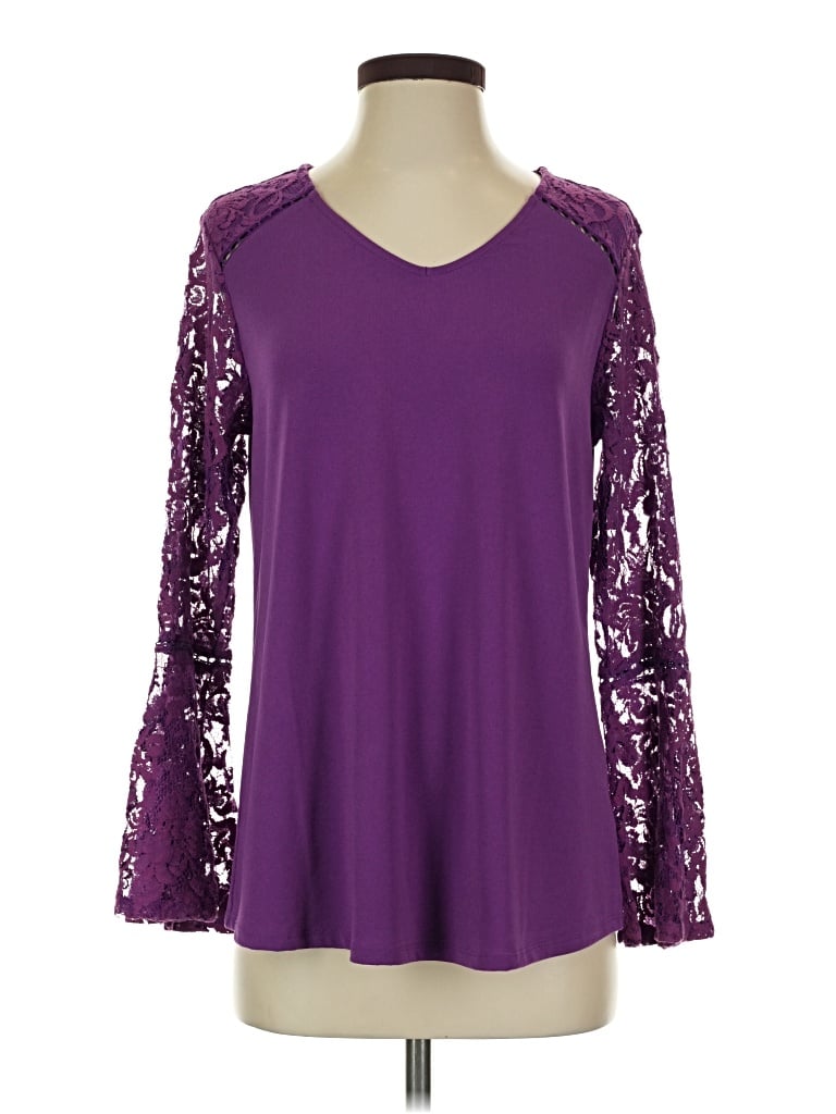 Pre-owned Cato 3/4 Sleeve Top Purple V-neck Tops