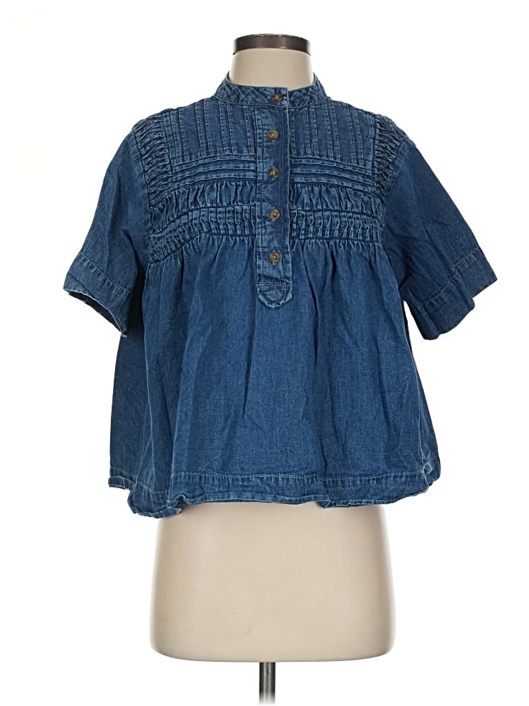 Pre-owned Solitaire Short Sleeve Blouse In Blue