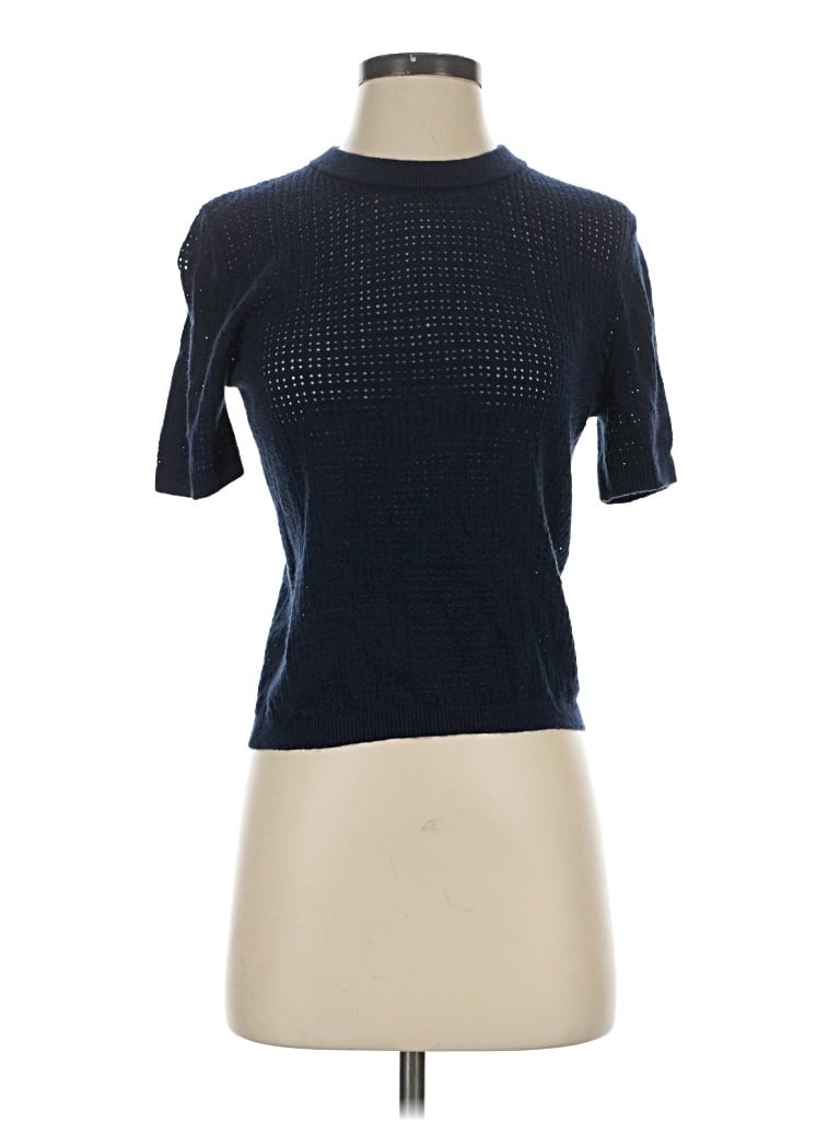 Pre-owned Evereve Short Sleeve Top Blue Mock Neckline Tops