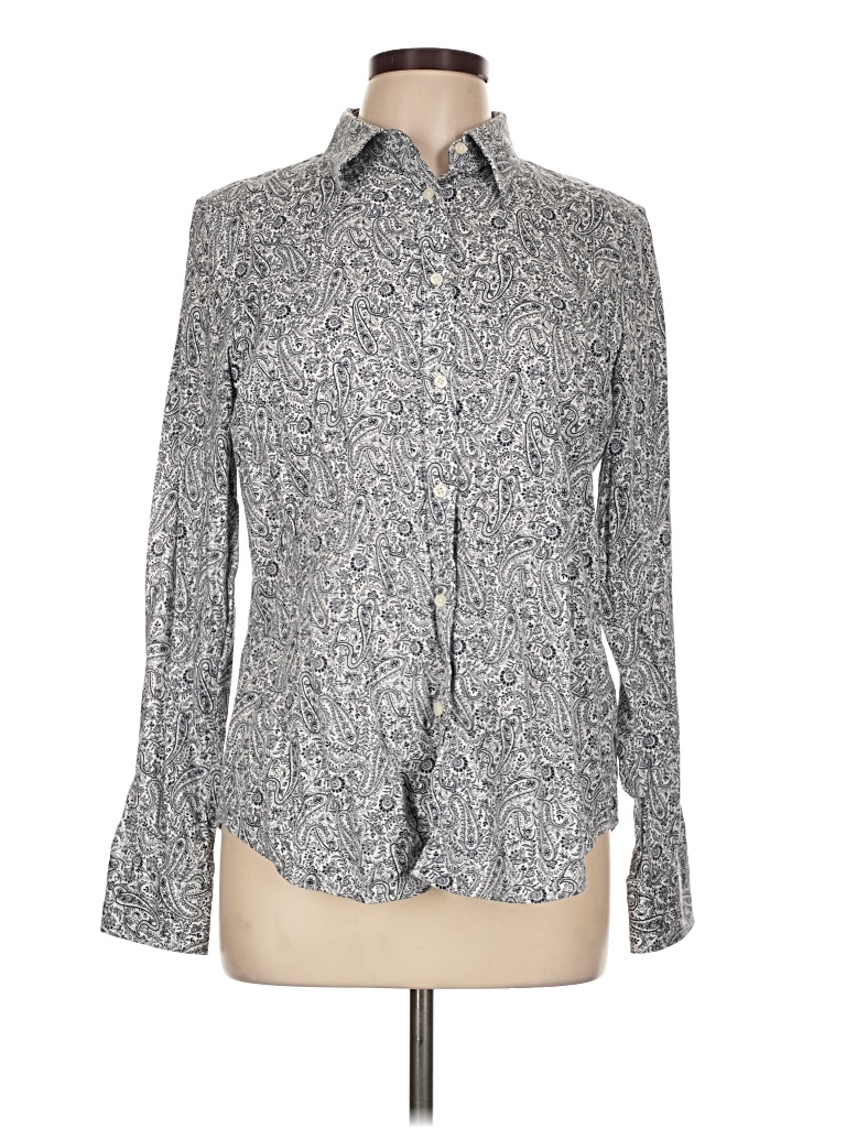 Pre-owned Chaps Long Sleeve Blouse In Gray