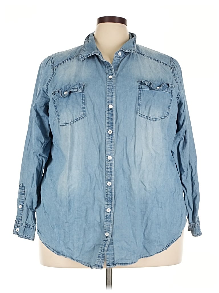 Pre-owned Torrid Long Sleeve Button Down Shirt In Blue