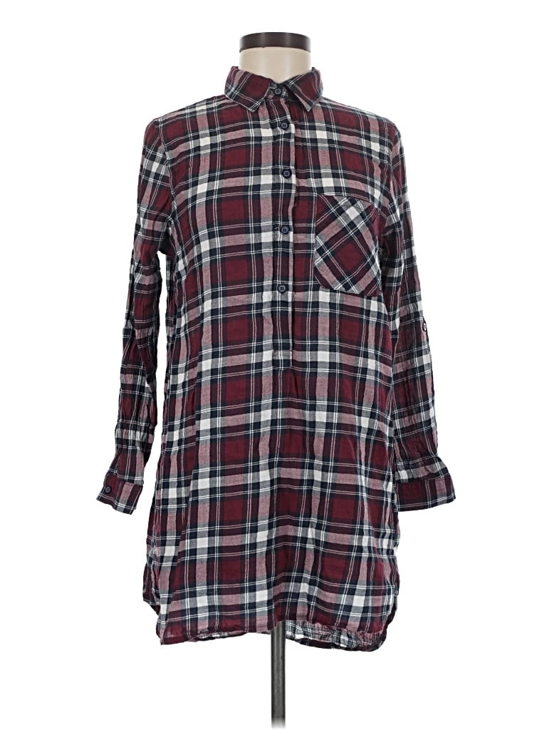 Pre-owned En Creme Long Sleeve Button Down Shirt In Burgundy