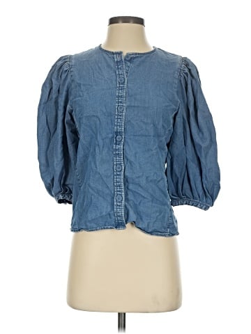 Madewell Denim Puff-Sleeve Button-Up Top in Kennebec Wash (view 1)