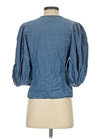 Madewell Denim Puff-Sleeve Button-Up Top in Kennebec Wash (view 2)