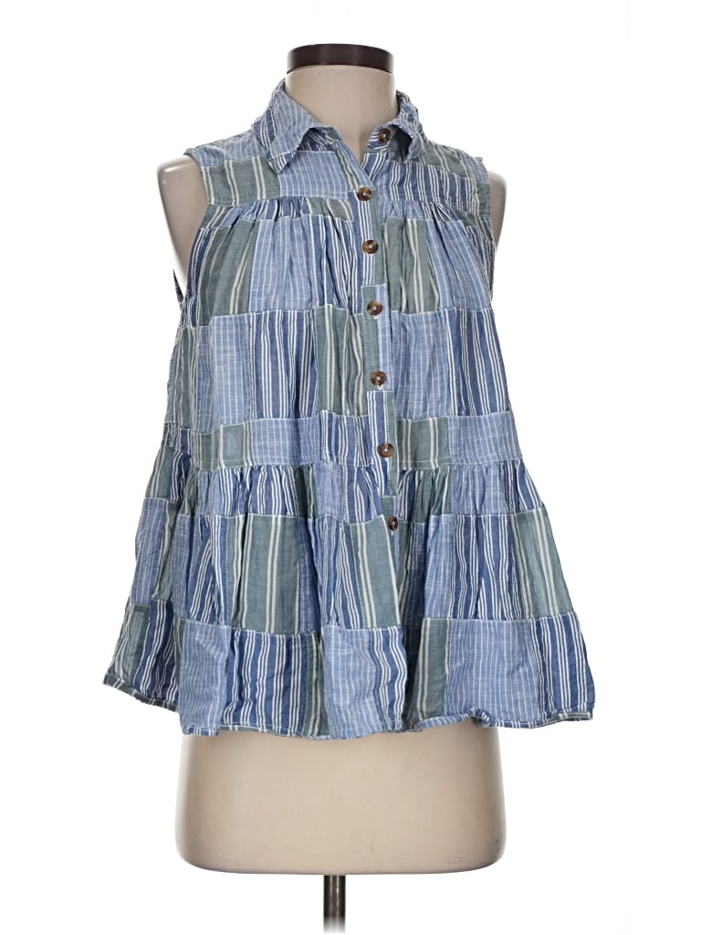 Pre-owned Pilcro Sleeveless Button Down Shirt In Blue