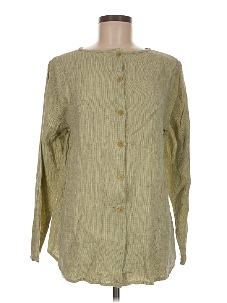 Pre-owned Flax Long Sleeve Blouse In Green