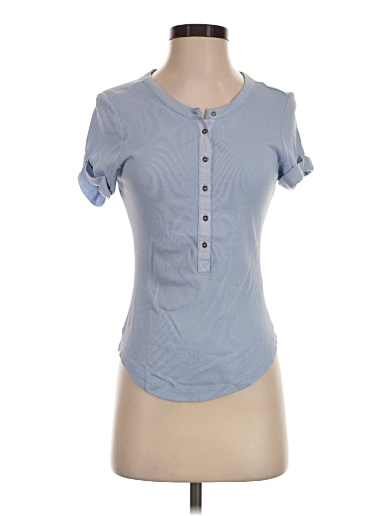 Pre-owned Pilcro Short Sleeve Henley Shirt In Blue