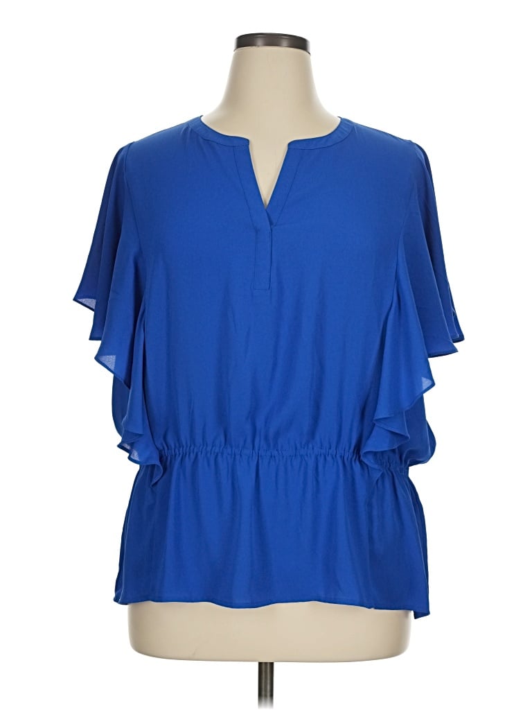 Pre-owned Chico's Short Sleeve Blouse In Blue