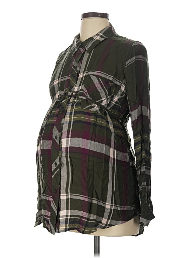 Pre-owned Motherhood Long Sleeve Button Down Shirt In Green