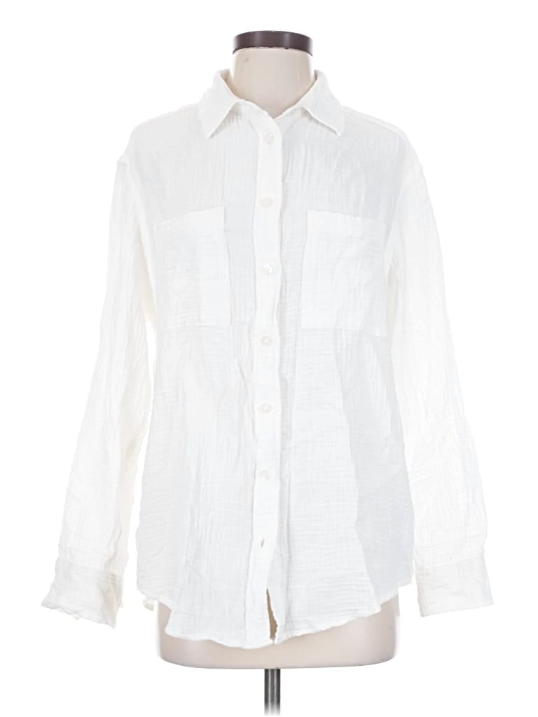 Gap Long Sleeve Button Down Shirt In White