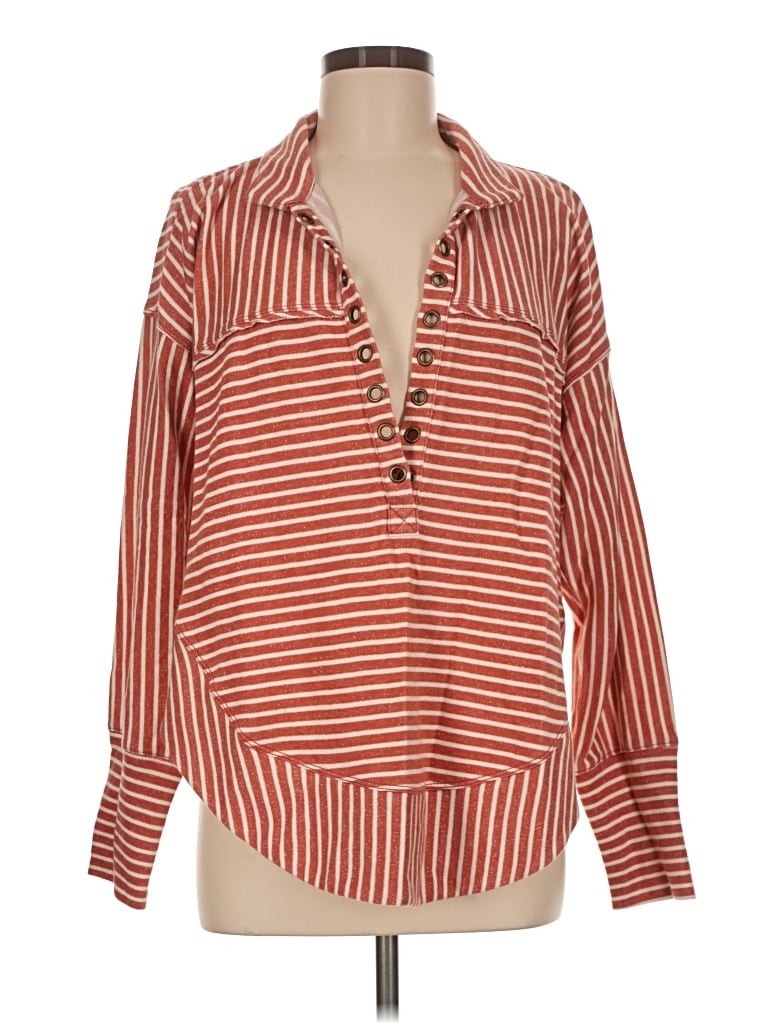 Pre-owned Pilcro Long Sleeve Henley Shirt In Orange