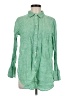 Talbots 100% Linen Stripes Green Long Sleeve Button-Down Shirt Size M - photo 1