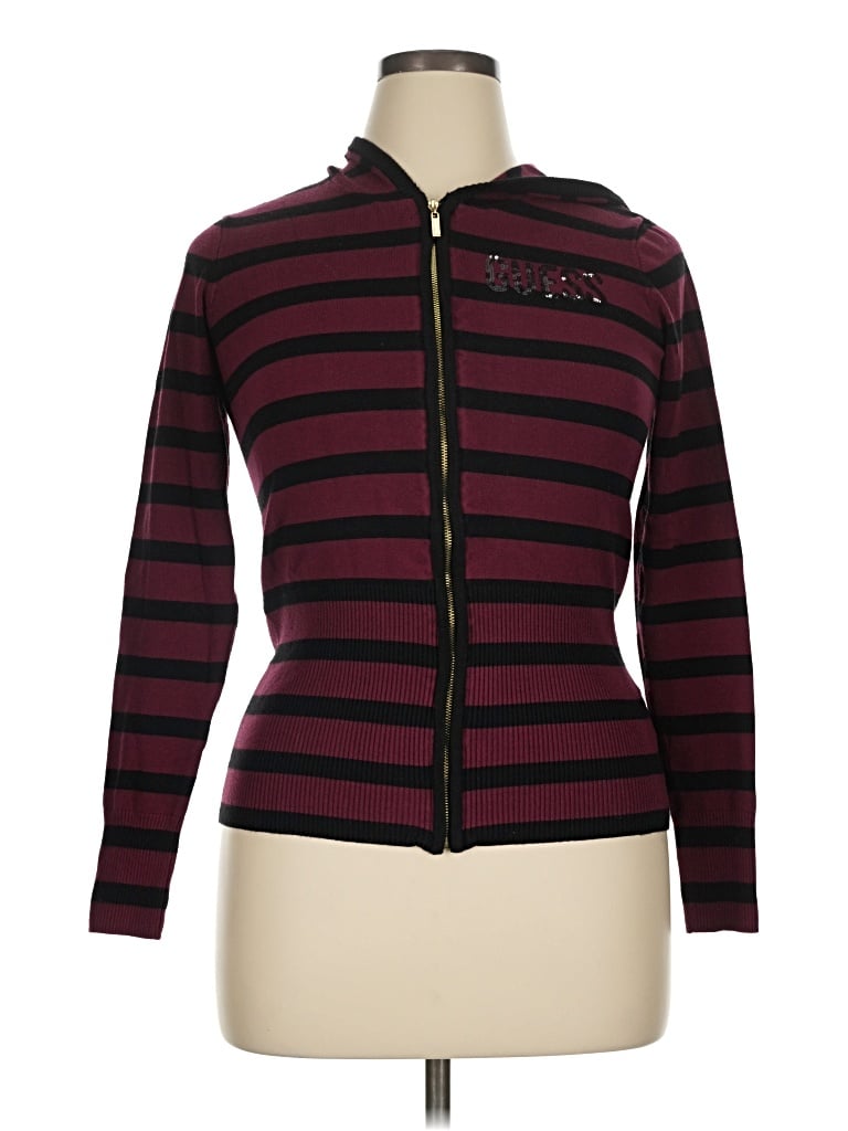 Pre-owned Guess Cardigan Sweater In Burgundy