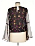 Bebe 100% Polyester Floral Purple Black 3/4 Sleeve Blouse Size 6 - photo 2