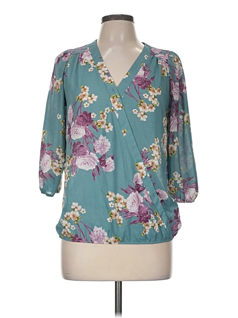Pre-owned Honey Punch 3/4 Sleeve Blouse In Teal
