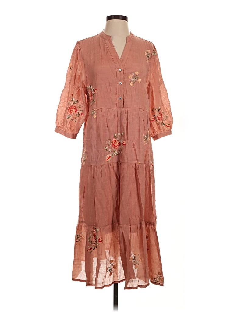 Pre-owned Fig And Flower Casual Dress In Tan