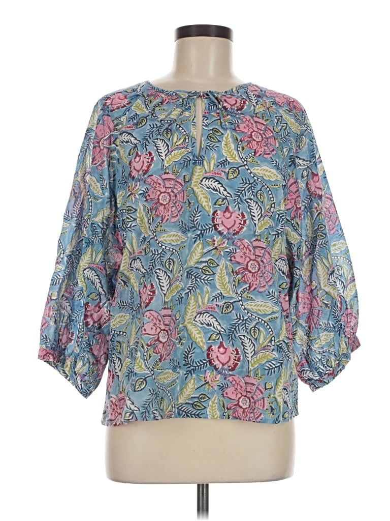 Pre-owned Garnet Hill 3/4 Sleeve Blouse In Blue