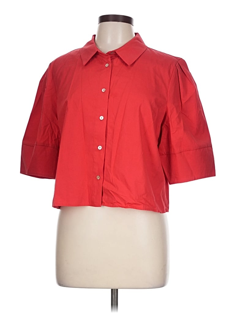Pre-owned Maeve 3/4 Sleeve Button Down Shirt In Red