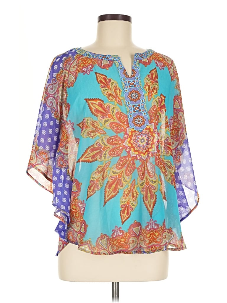 Pre-owned Fig And Flower 3/4 Sleeve T-shirt In Blue