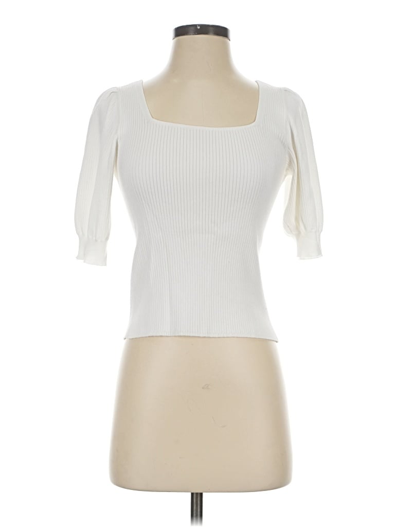 Pre-owned Lilla P Short Sleeve Top Ivory Square Neckline Tops