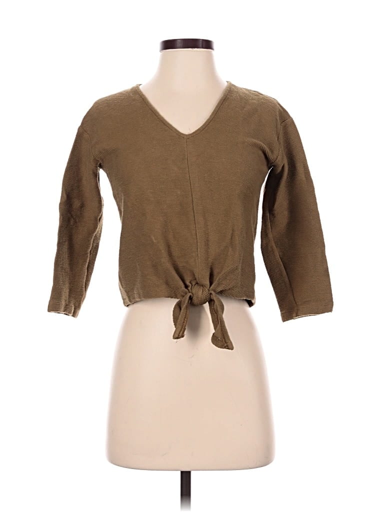 Pre-owned Texture & Thread Madewell 3/4 Sleeve Top Brown V-neck Tops