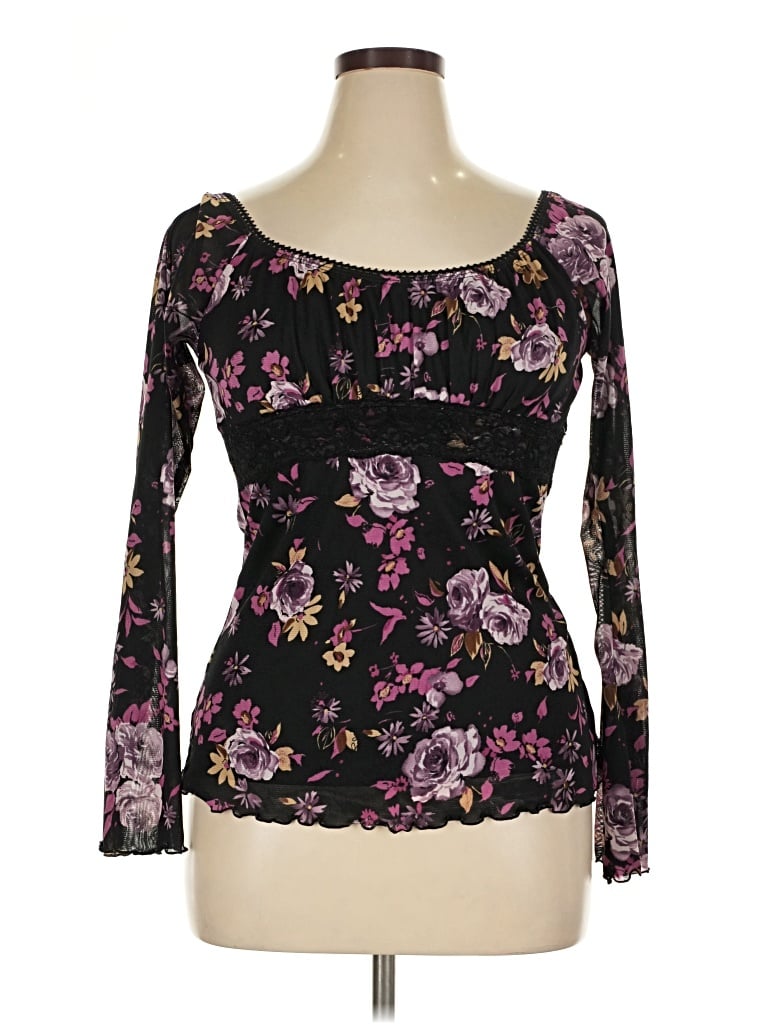 Pre-owned Self Esteem Long Sleeve Top Black Sweetheart Neckline Tops