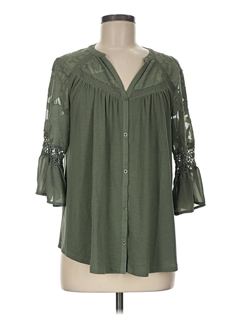 Pre-owned Adiva 3/4 Sleeve Blouse In Green