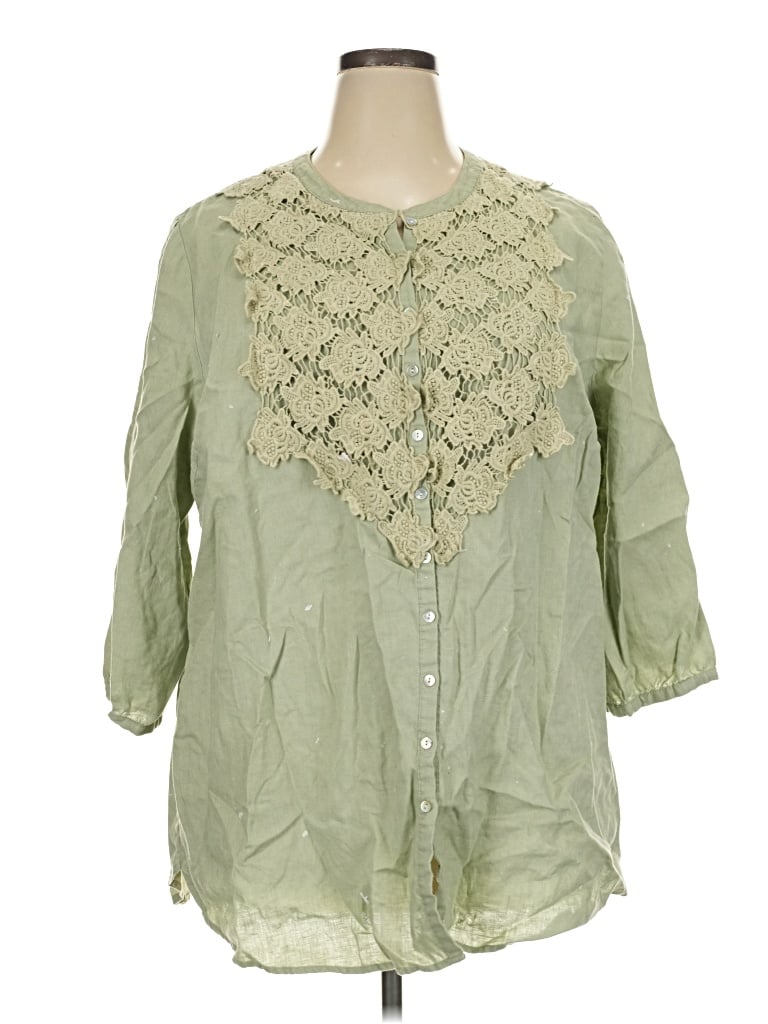 Pre-owned Soft Surroundings 3/4 Sleeve Blouse In Green