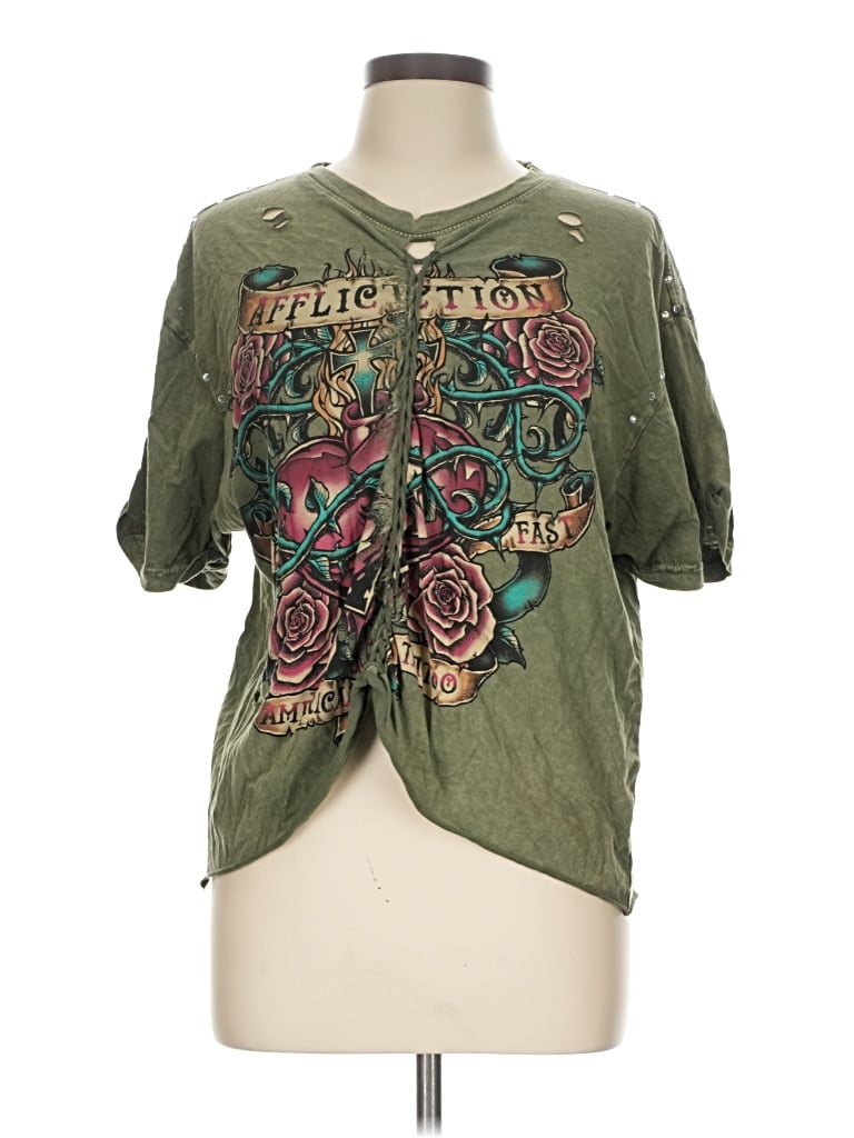 Pre-owned Affliction 3/4 Sleeve T-shirt In Green