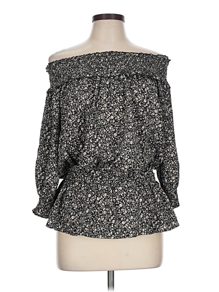 Pre-owned Gigio 3/4 Sleeve Blouse In Black