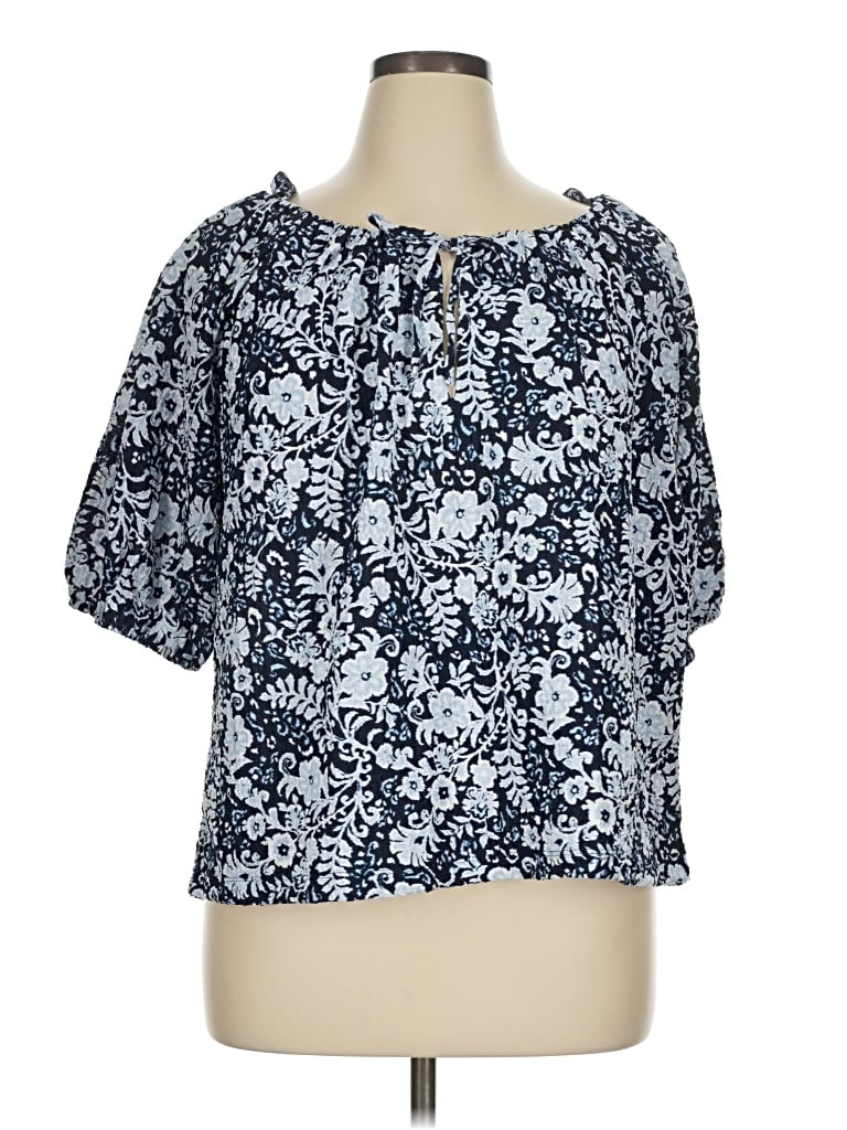 Ann Taylor Loft Short Sleeve Blouse In Blue