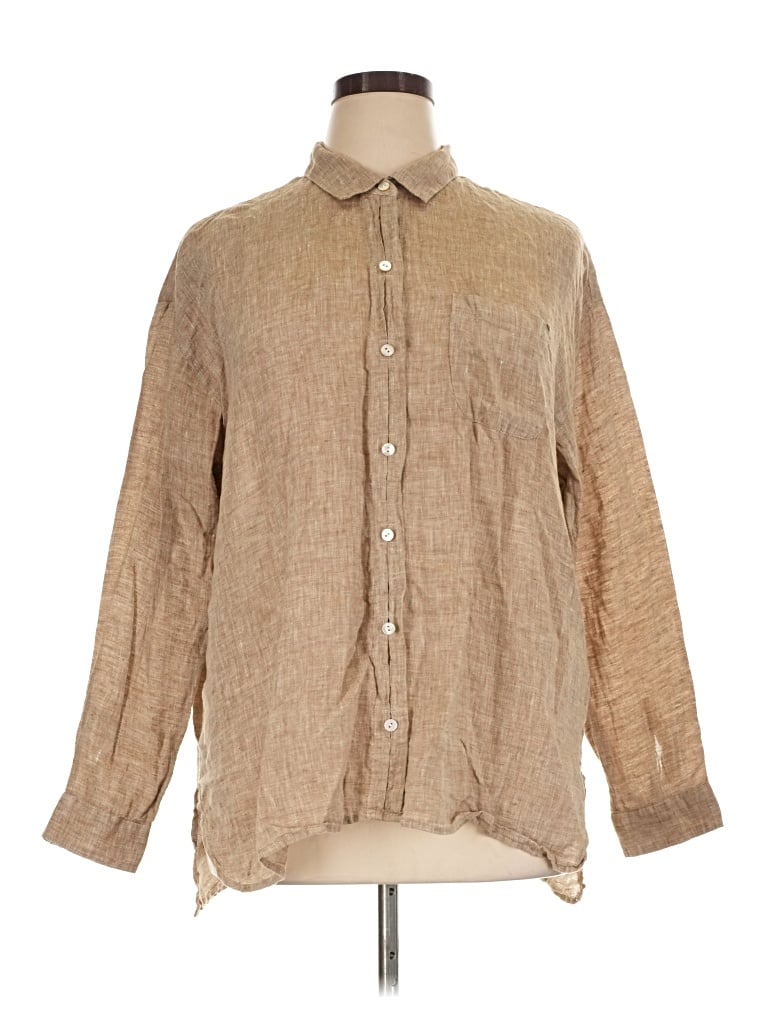 Pre-owned Jjill Long Sleeve Button Down Shirt In Brown