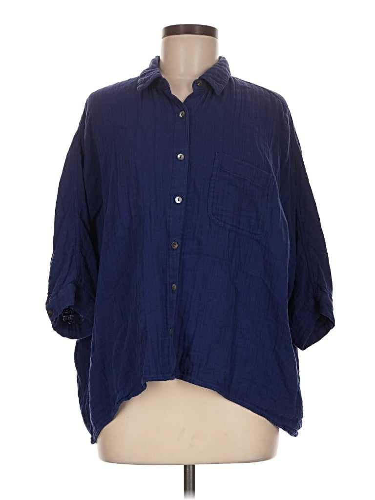 Pre-owned Purejill 3/4 Sleeve Button Down Shirt In Blue