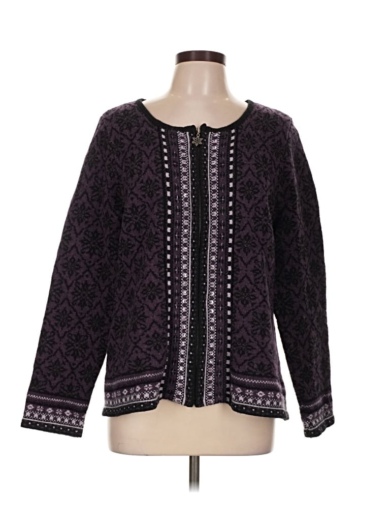 Pre-owned Coldwater Creek Wool Cardigan Sweater In Purple