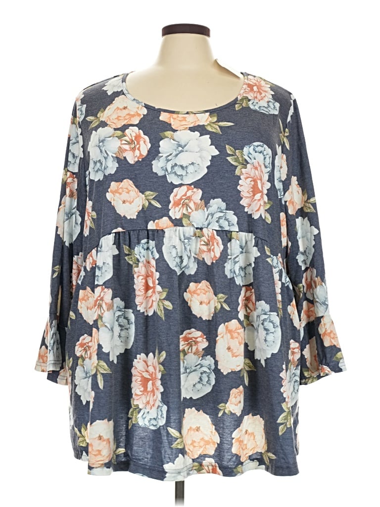 Bloomchic 3/4 Sleeve Blouse In Blue