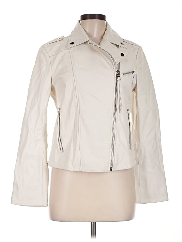 Pre-owned Mng Leather Jacket In Ivory