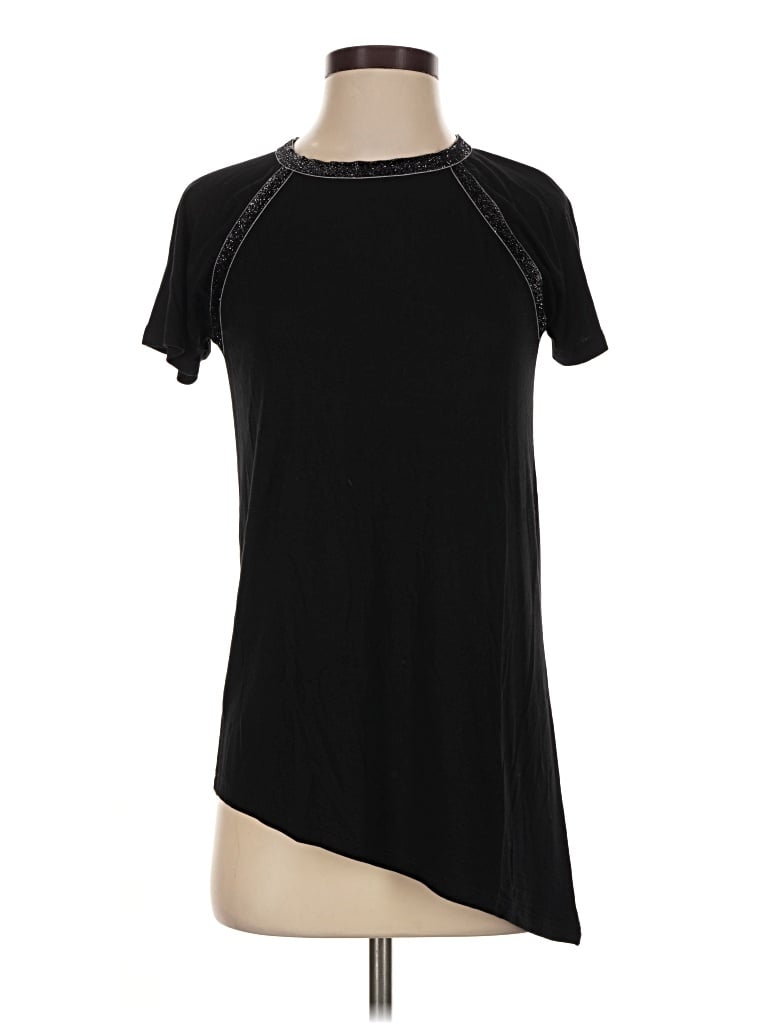 Pre-owned Design 365 Short Sleeve Top Black Mock Neckline Tops