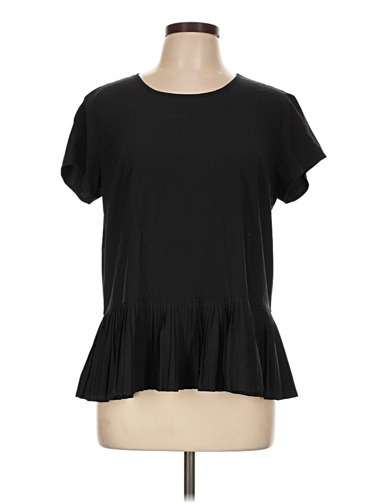 Pre-owned Spanx Short Sleeve Top Black Ruffles Neckline Tops