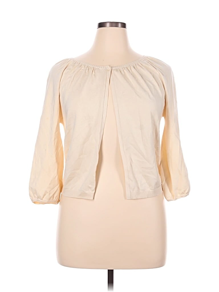 Pre-owned August Silk 3/4 Sleeve Blouse In Ivory