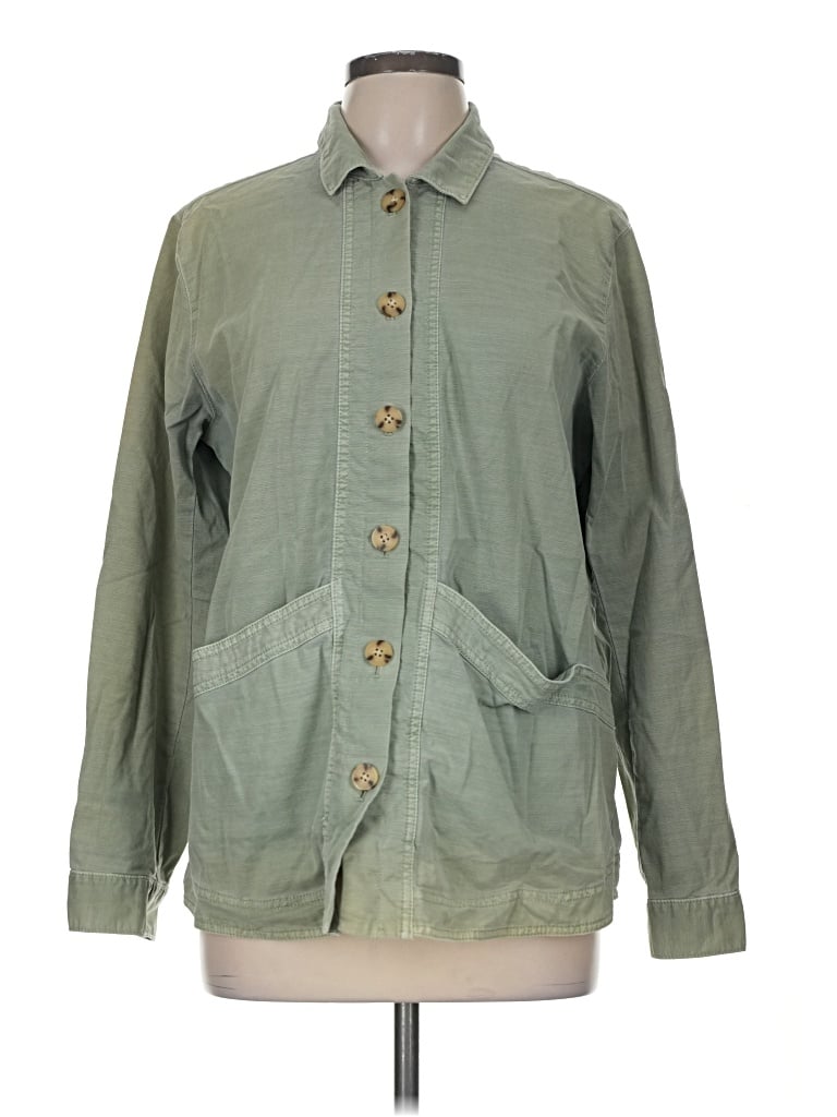 Pre-owned Jjill Long Sleeve Button Down Shirt In Green